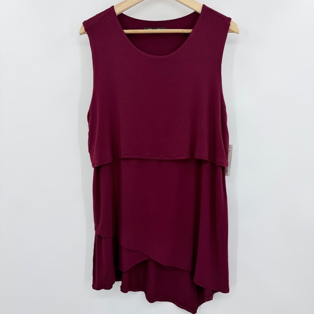 Relativity Womens Layered Tiered Sleeveless Tunic Top Dahlia Red Burgundy Large